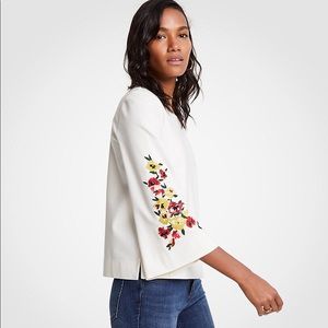 Ann Taylor Floral Embroidered Bell Sleeve Top